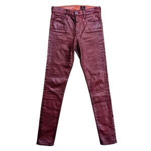 AG Adriano Goldschmied The Farrah Skinny Ankle High-Rise Red Coated Jeans 26R